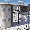 Modern Dining Table and Chairs Set with Metal Frame and Panda Patterned Outdoor Floor