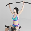Woman Sitting Exercising on Lat Pulldown Machine Wearing Sports Bra and Shorts