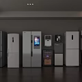 Modern Kitchen Interior Showcasing Various Appliances Including Refrigerators Coffee Makers Ovens And Wine Coolers