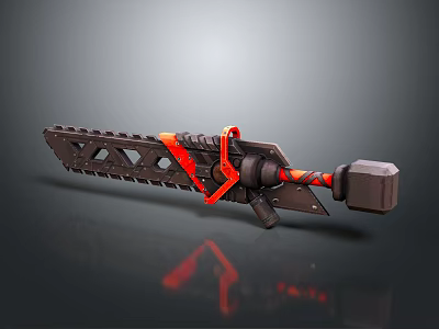 Black And Red Mechanical Saw Hammer Tool With Serrated Blade And Metal Head Design 3d model