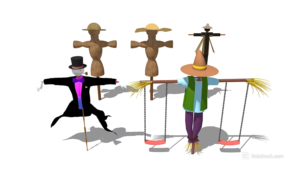 Various Scarecrow Designs As Effective Agricultural Equipment For Farm Bird Control 3d model 