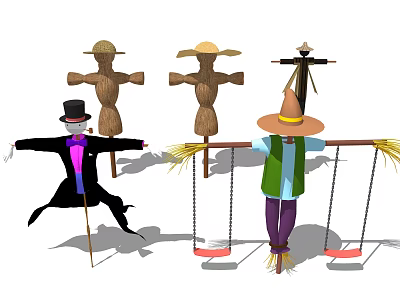 Various Scarecrow Designs As Effective Agricultural Equipment For Farm Bird Control 3d model