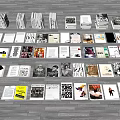 Different Books And Magazines Neatly Arranged On Grey Floor With Diverse Covers