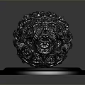 Metallic Sphere With Intricate Detailed Texture On Circular Polished Base Decorative Object