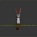 3D Cartoon Rabbit With Long Ears Smiling Standing On Green Grass Near Small Hole