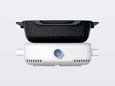Electric Cookware with White Heating Base Black Pan and Blue Control Knob 3d model