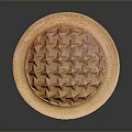 Round Bowl Shaped Sculpture Carving With Spiked Texture And Orange Beige Tones