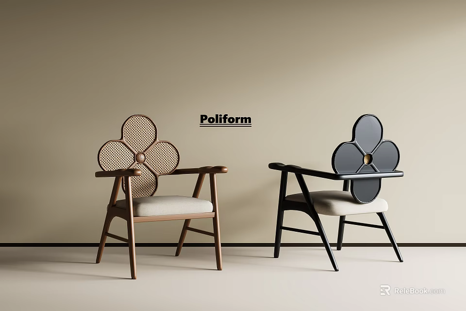 Modern Single Accent Chair with Flower Shaped Backrest Wooden and Black Design 3d model 