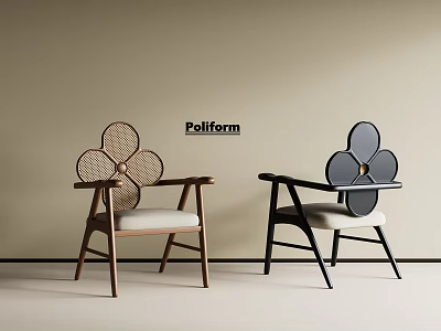 Modern Single Accent Chair with Flower Shaped Backrest Wooden and Black Design 3d model