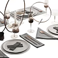 Complete Modern Tableware Set Featuring Plates Napkins Wine Glasses Cutlery And Candle Holders