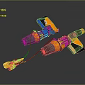 Spacecraft Components With Orange And Black Mechanical Design And Connected Parts