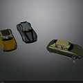 Three Colorful Modern Sports Car Models With Sleek Designs On Gray Background