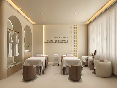 Spa Salon Interior With Massage Beds And Neutral Decor 3d model