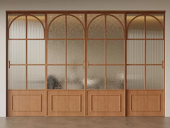 Middle ancient style retro style metal frame four sliding doors craft glass sliding doors 3d model