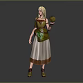 Blonde Sorceress In Green Beige Outfit Holding Yellow Glowing Sphere With Magical Spirit