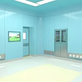 Medical Clean Room Interior With Light Blue Walls Metal Cabinets Door And White