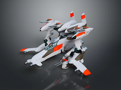 Sci Fi Pilot Character Operating Futuristic White Orange Bionic Mech Aircraft 3d model