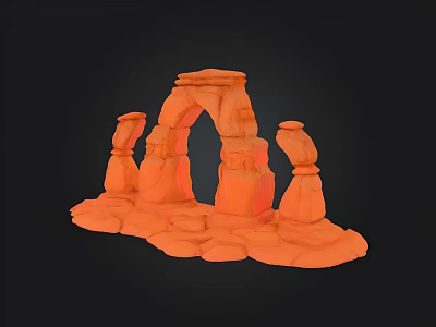 Micro Terrain Model Featuring Orange Arch Stone Pillars And Textured Rock Base 3d model