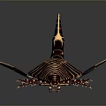 3D Rendered Fantasy Creature With Red And Gold Striped Body Long Tail And Clawed Limbs