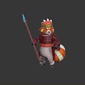 Red Panda 3D Character Model In Red Outfit Holding Spear With Hat