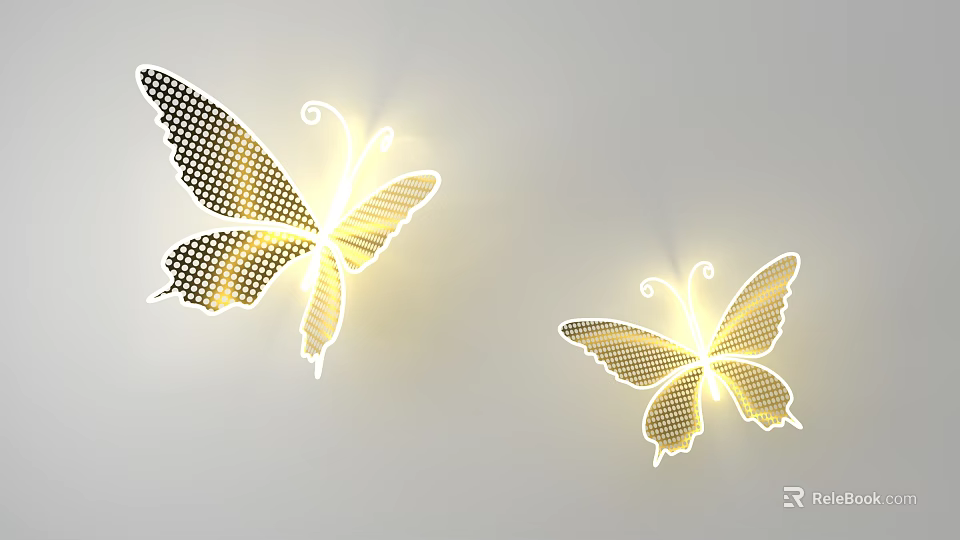 Golden Butterfly Shaped Decorative Lights With Hollow Grid Design And Illuminated Glow 3d model 