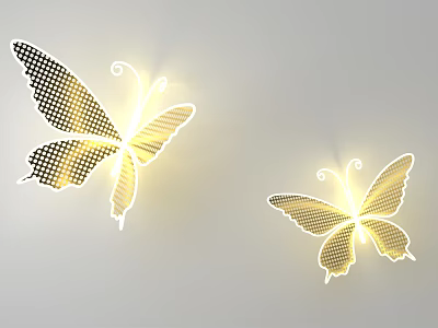 Golden Butterfly Shaped Decorative Lights With Hollow Grid Design And Illuminated Glow 3d model