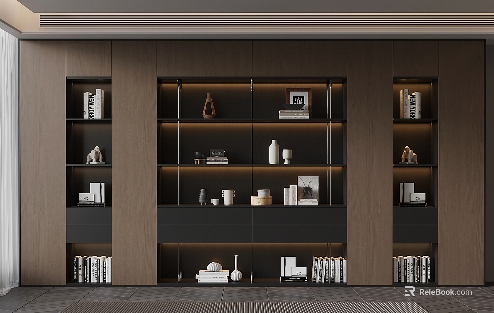 02 Italian Minimalist Bookcase Book Ornaments texture