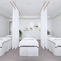 Modern Beauty Salon Interior With Elegant Treatment Beds White Stools And City View Windows