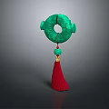 Green Jade Circular Jewelry Pendant With Small Beads Red Tassel And Golden Decoration