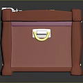 Red Decorative Storage Box With Pink Straps Gold Nails Yellow Handle And White Lock
