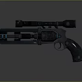 Futuristic Black Pistol Weapon With Scope And Blue Mechanical Design Accents