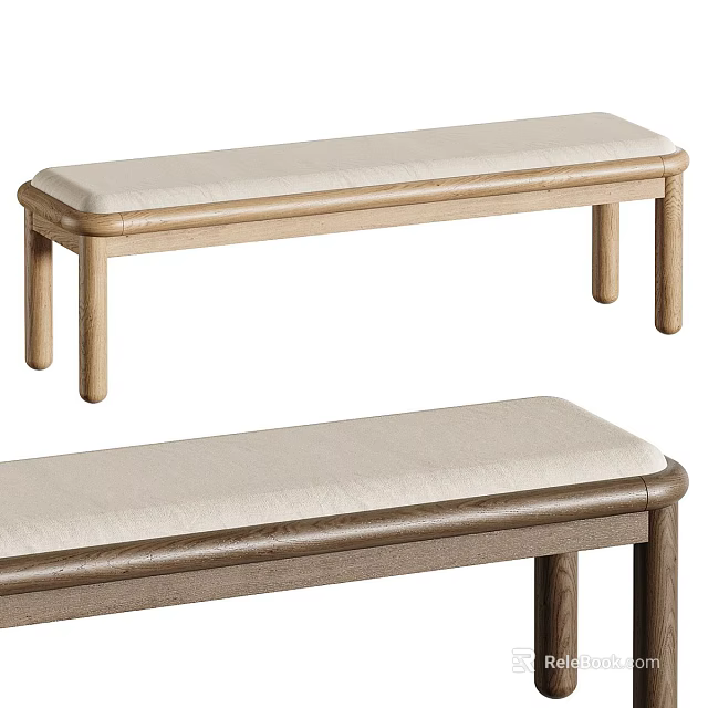 Modern Wooden Bench With Upholstered Seat In Light And Dark Wood Tones 3d model 