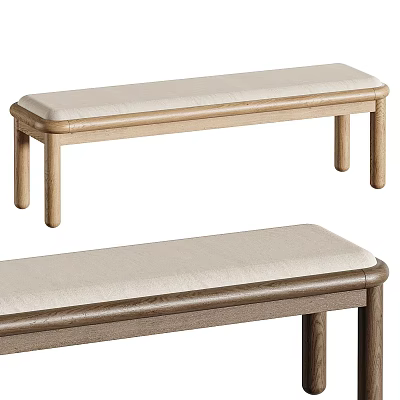Modern Wooden Bench With Upholstered Seat In Light And Dark Wood Tones 3d model