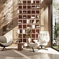 Hotel Lobby Modern Interior Design With Wooden Decor High Ceiling Greenery Bookshelf And Seating Area
