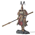 Intricate Standing Armored Warrior Sculpture With Long Staff And Ornate Details