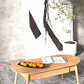 Modern Wooden TV Stand With Minimalist Design And Potted Plant Decorative Vase