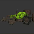 Industrial Style 3D Tractor Model With Green Brown Large Wheels And Front Blade