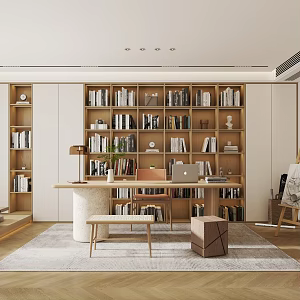 Study bookcase easel without main light tea table ornaments 3d model