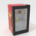 Upright Display Shelf Featuring Glass Door Red Black Exterior and Inner Shelves for Beverages