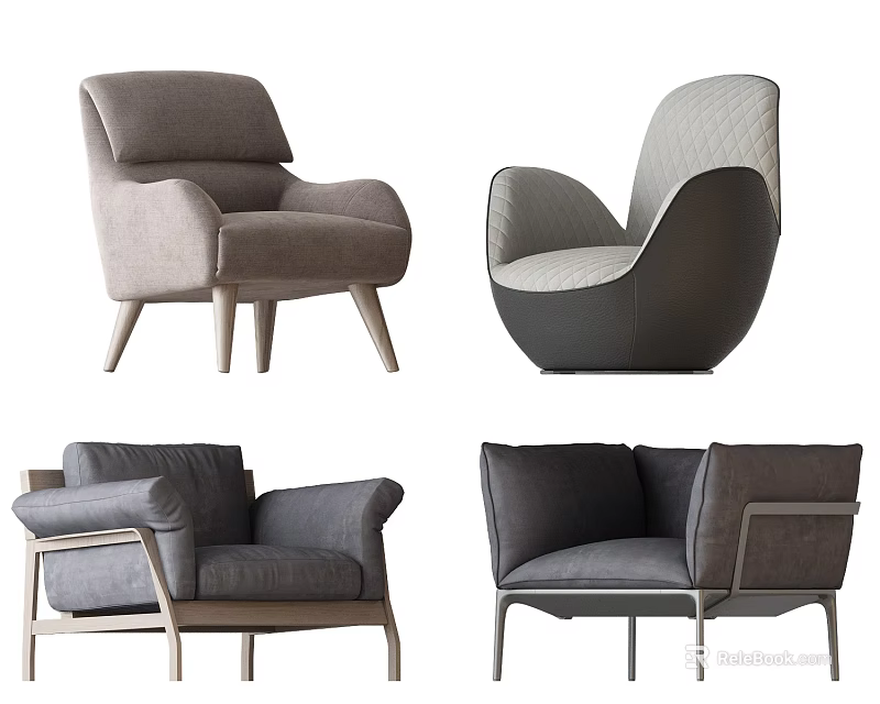 Modern Single Sofa With Stylish Design Gray Tone Various Styles And Comfortable Structure 3d model