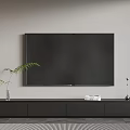 Modern Black TV Stand With Large TV Green Plant And Decorative Drawers