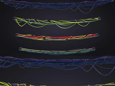 Industrial Equipment Colored Cables Arranged In Arched Rows With Blue Yellow Red Green 3d model
