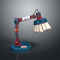 Retro Game Character Lamp with Blue Red Metallic Body Adjustable Arm and Striped Shade