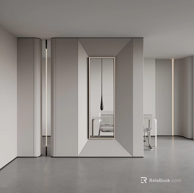 Sleek Modern Shoe Cabinet Design With Integrated Mirror And Warm Lighting In Contemporary Interior 3d model 