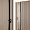 Modern Wooden Hinged Doors With Vertical Stripes Glass Panel And Black Accents