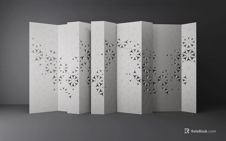 White Folding Room Divider With Geometric Cutout Patterns For Interior Use 3d model