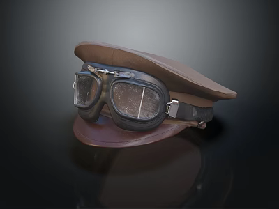 Classic Brown Leather Aviator Hat With Vintage Goggles Retro Design Accessory 3d model