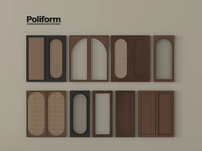 Poliform Wardrobe Doors with Various Designs and Materials Including Arch Rectangular and Grid Patterns 3d model