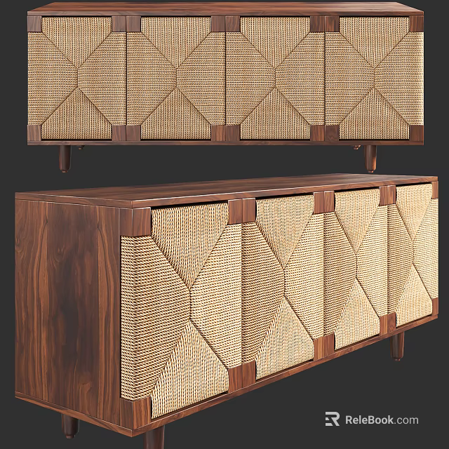 Elegant Modern wooden sideboard with woven panels and geometric patterns 3d model