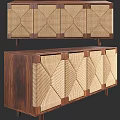 Elegant Modern wooden sideboard with woven panels and geometric patterns 3d model